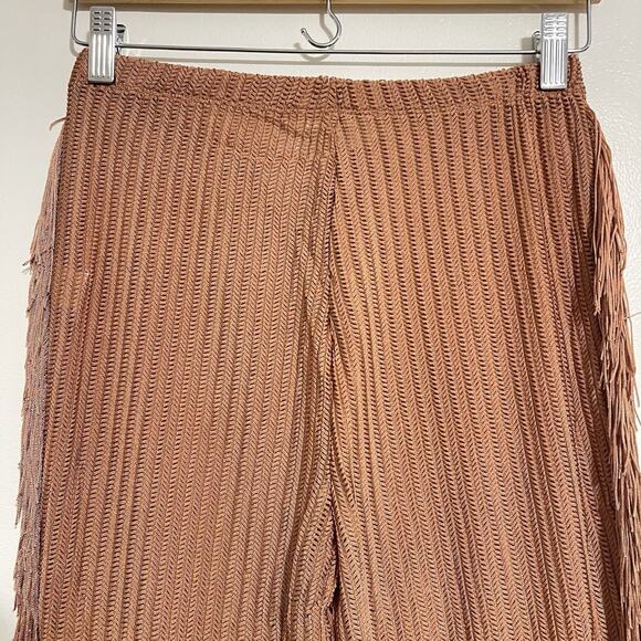 Side Fringe Knit Flare Leg Pants Size M Caramel Brown Sheer Cowgirl Costume NWT - Picture 9 of 15